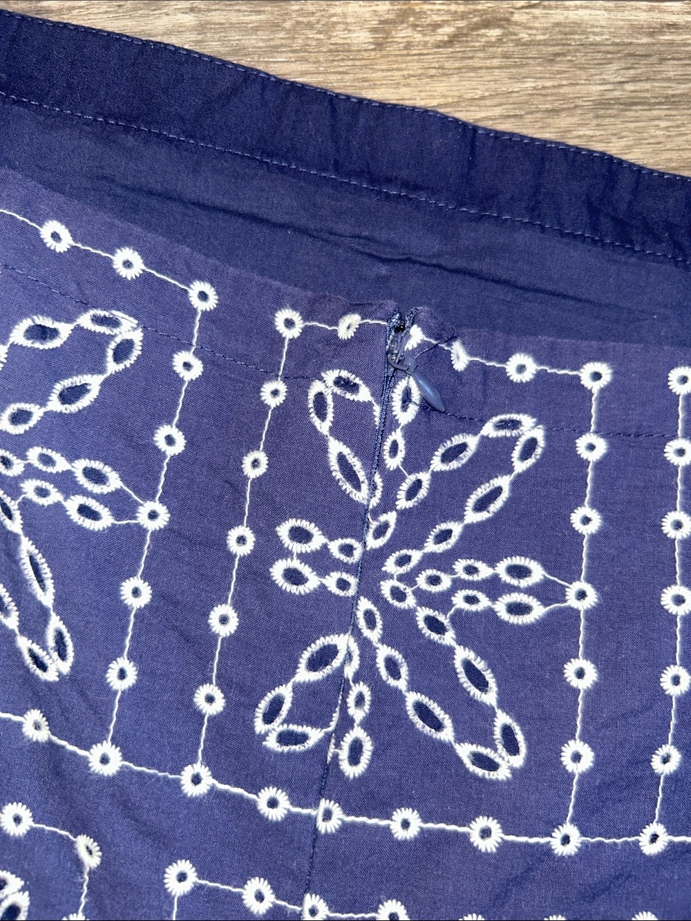 Milly Navy Blue Embroidered Peplum Tie Strap Blouse Cotton Large - Picture 6 of 8